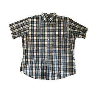 WRANGLER Brown Plaid Pearl Snap Western Rodeo Short Sleeve Collared‎ Shirt XL